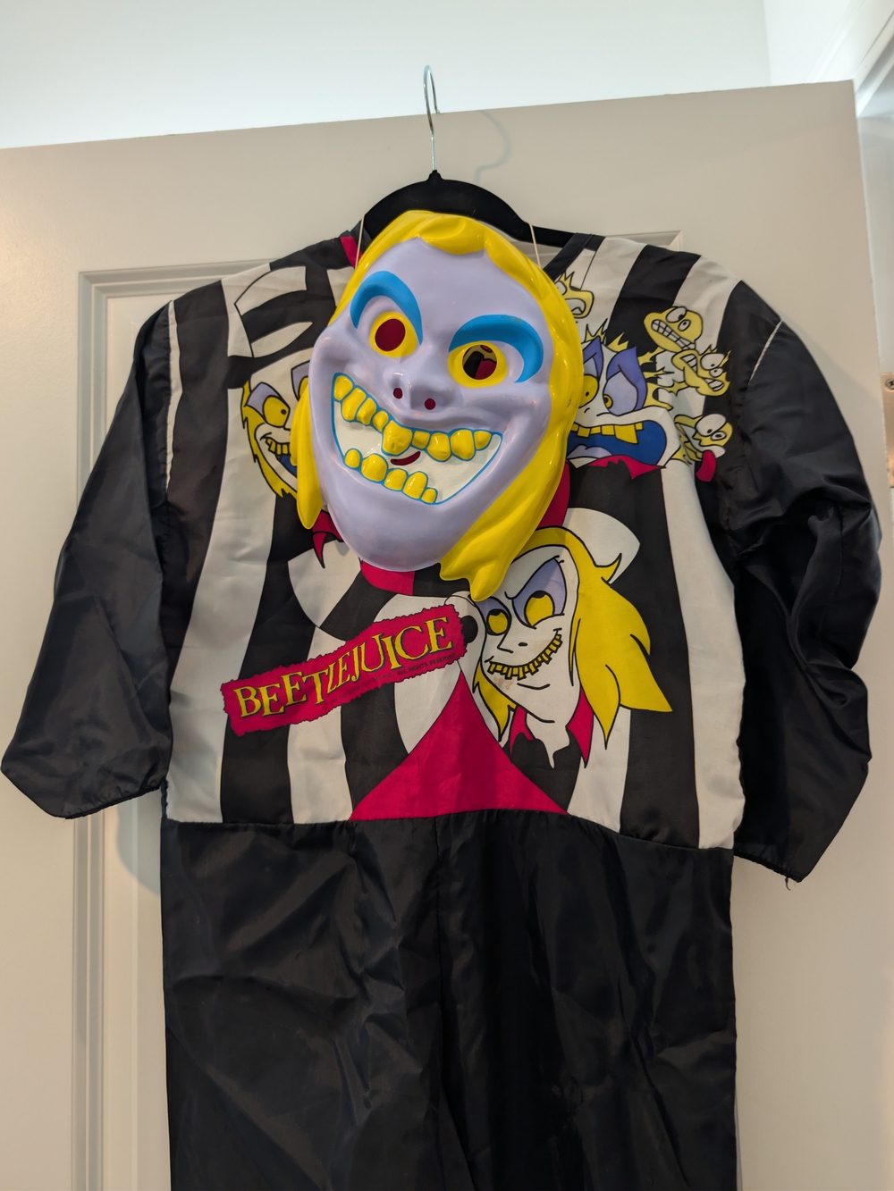 Beetlejuice Kids Black & White Striped Costume with Mask - Ben Cooper - Vintage